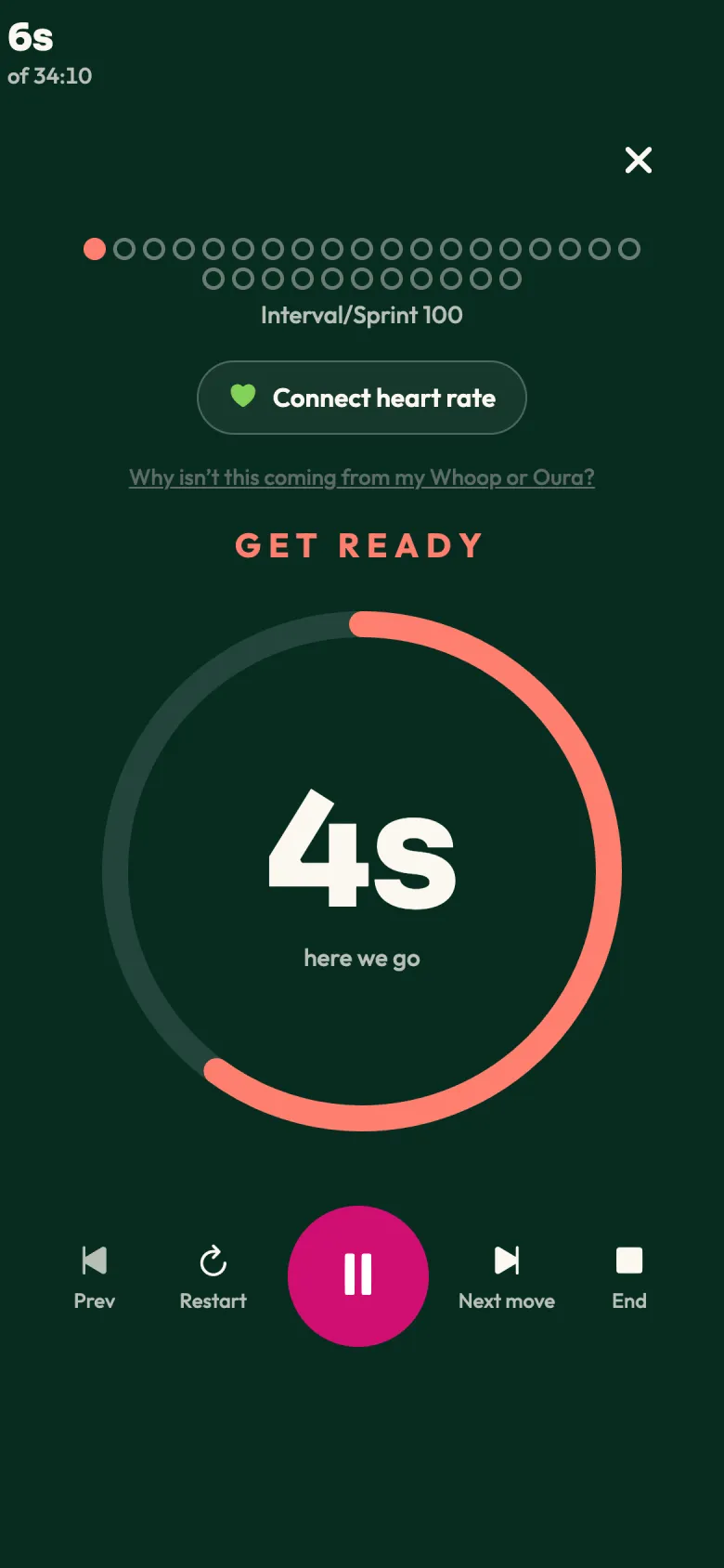 The workout timer, ready to start.